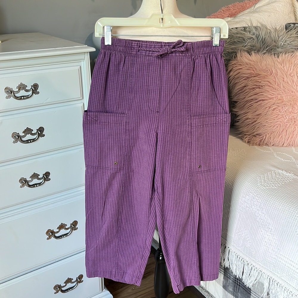 Allison Daley Purple Check Capri Pants Cargo Cotton Fits Small Womens 8 Comfy